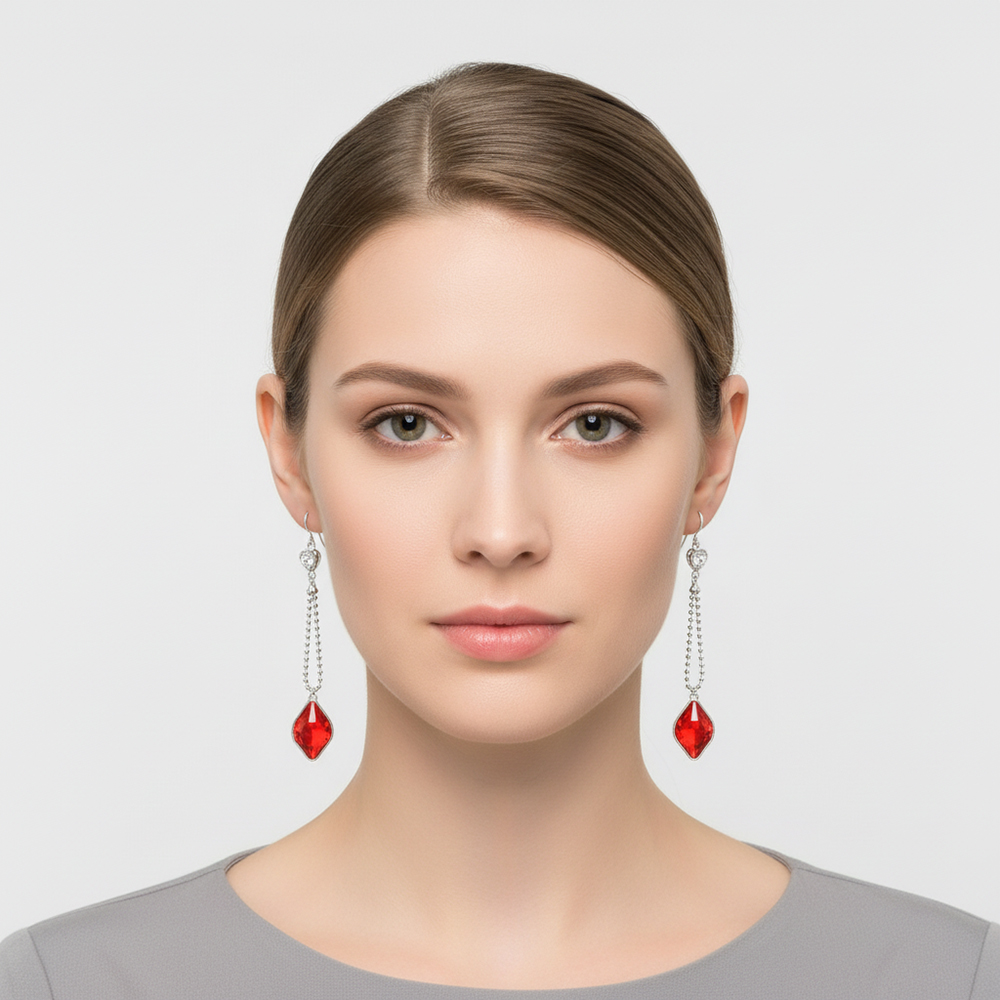 Boucles d'oreilles pendantes carré rouge
