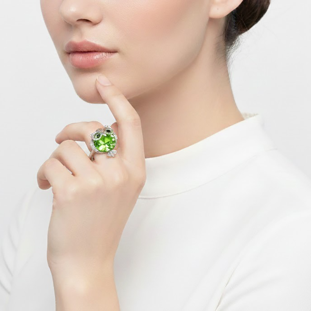 bague pierre hibou  ronde verte 