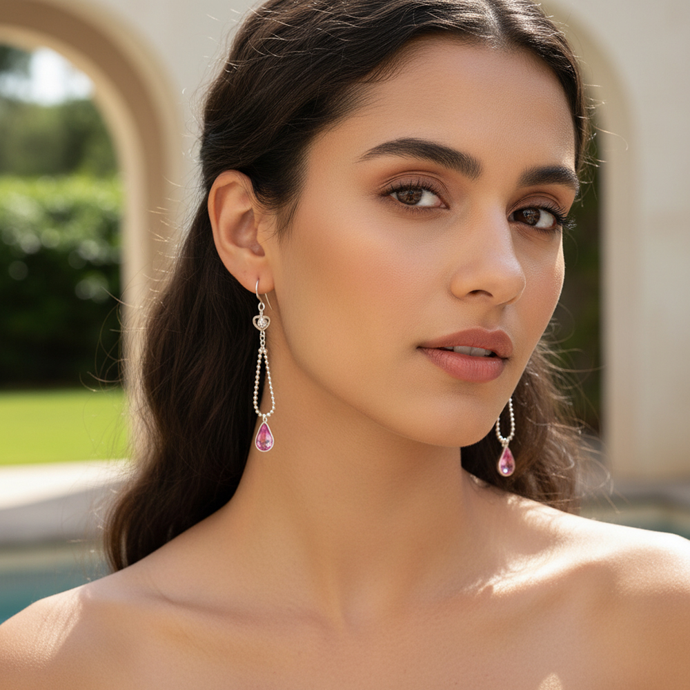 boucle d'oreille pendantes goutte rose