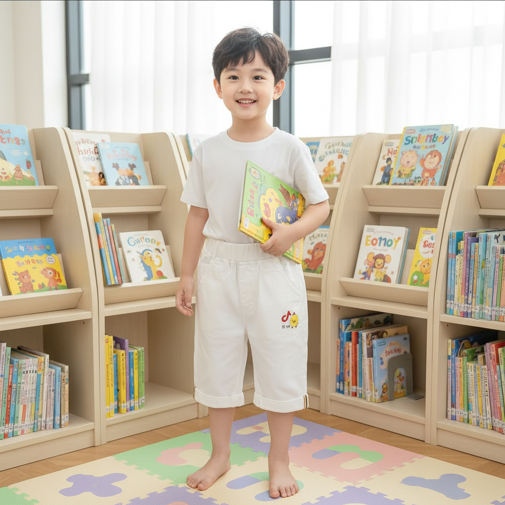 Pantacourt Garcon BLANC MOTIF HI UP 