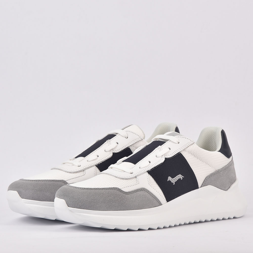 HARMONT AND BLAINE SCARPA UOMO CAMOSCIO - TEX FABRIC GRIGIO - BIANCO