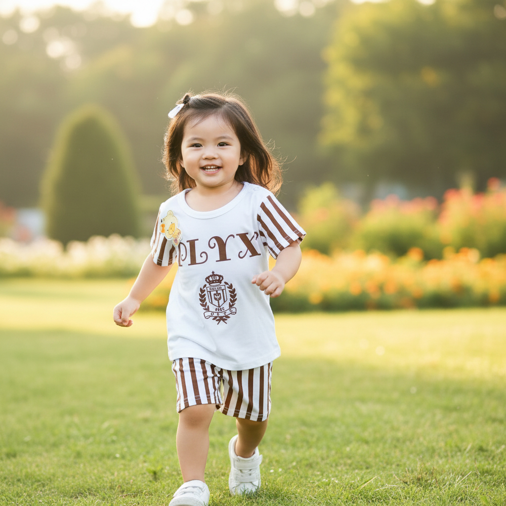 ENSEMBLE BLANC ET MARRON MOTIF PLYX 