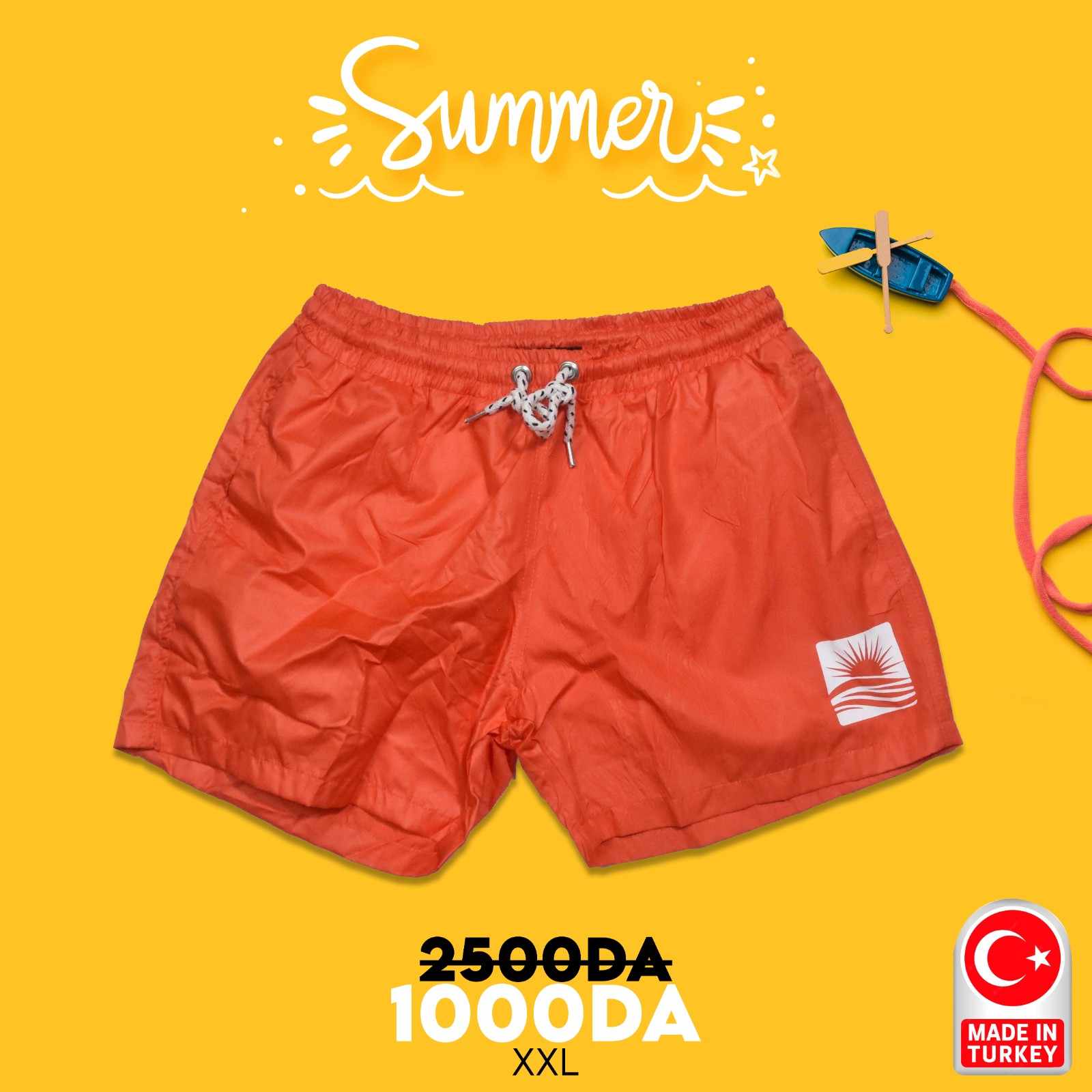 SHORT ROUGE BRIQUE MOTIF SOLEIL 