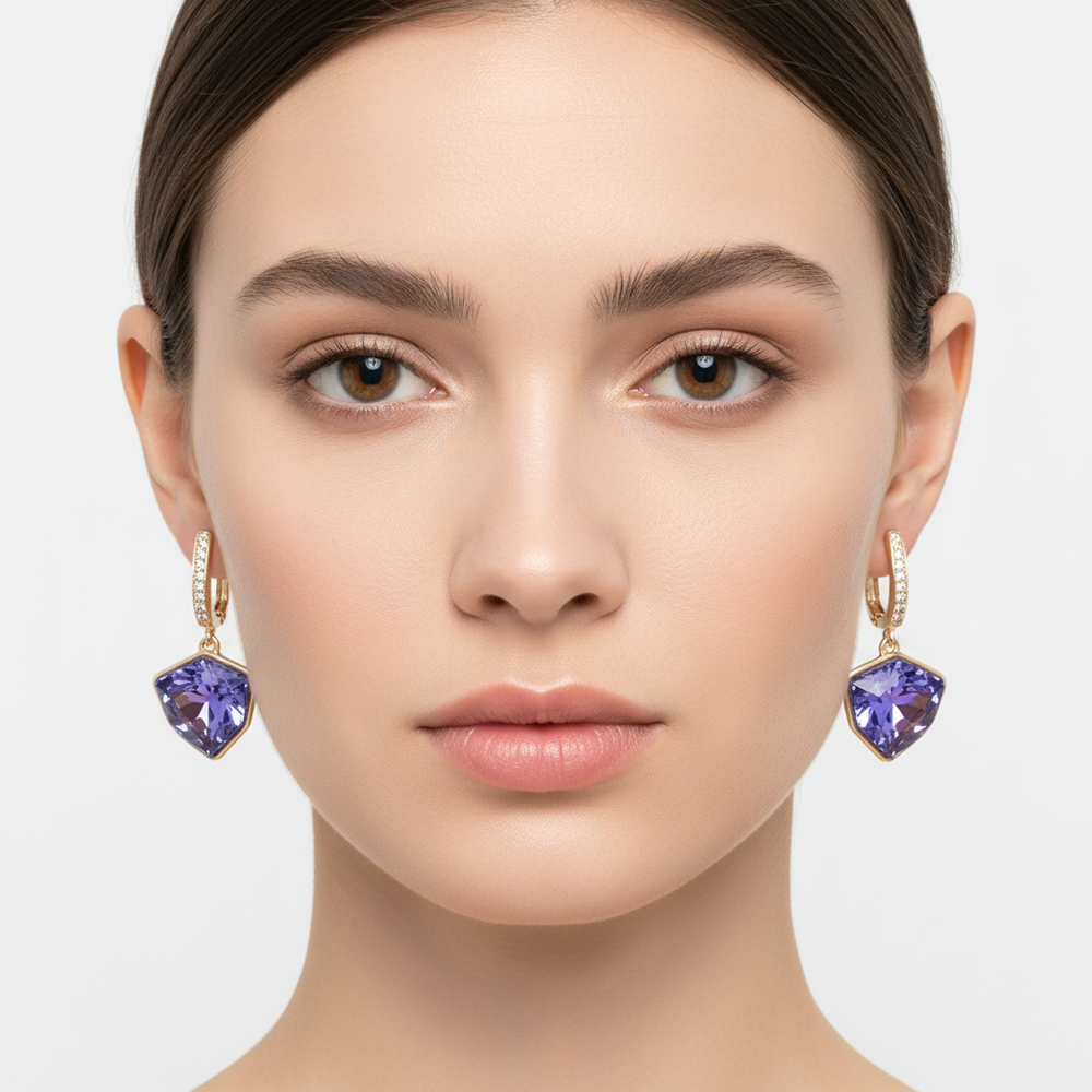 Boucles d'oreilles grand triangle mauve