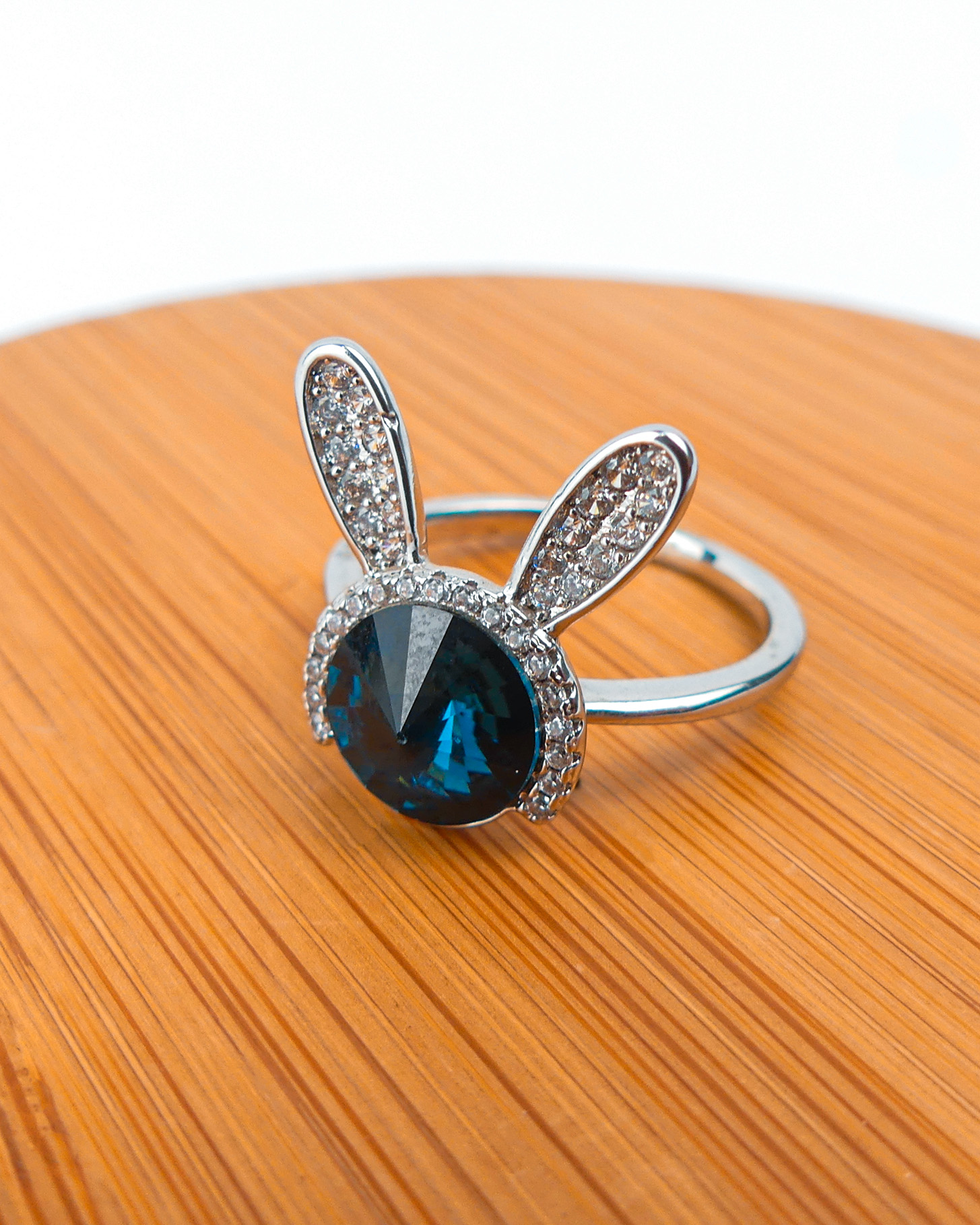 bague lapin bleu nuit -argent -