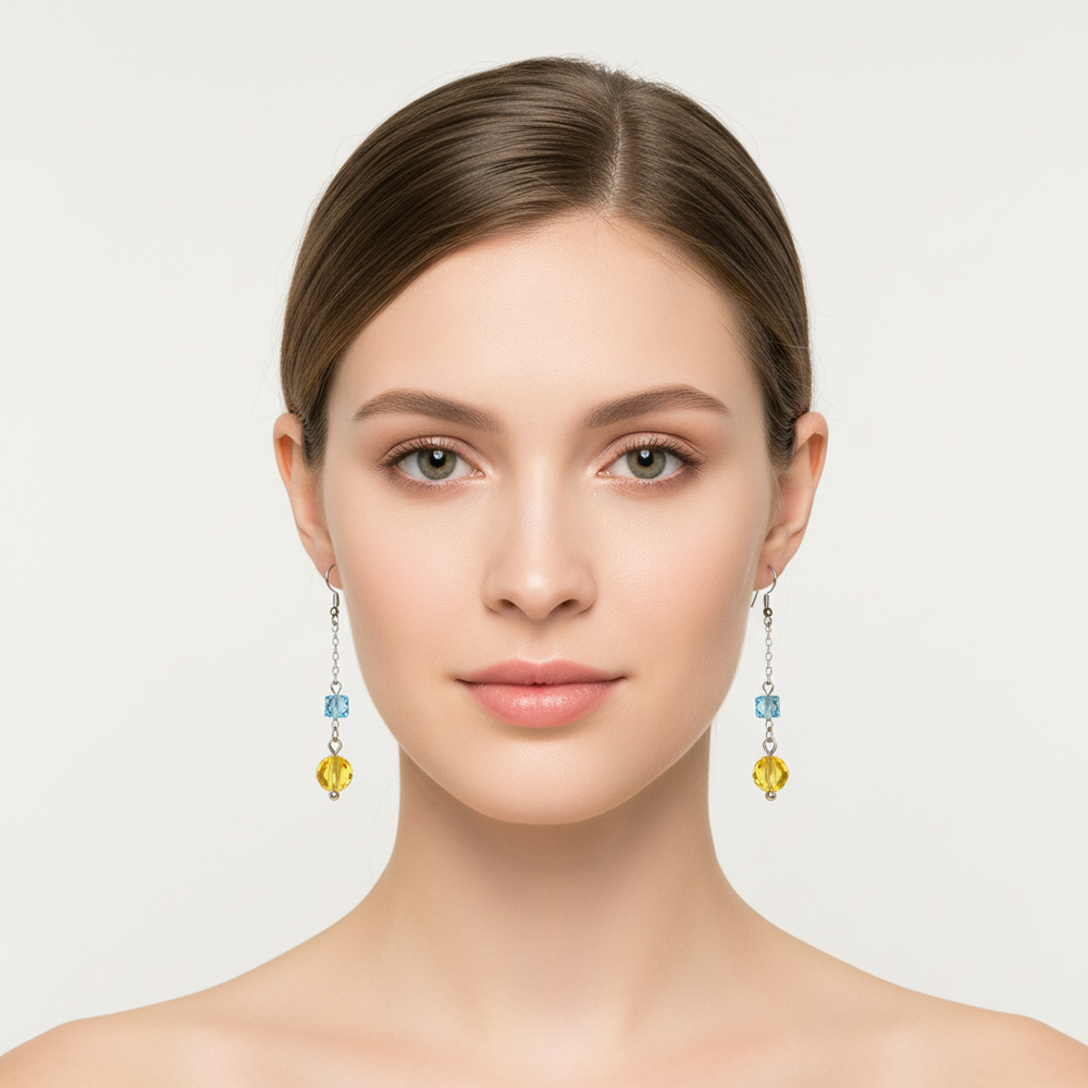 boucle d'oreille pendantes jaune/BLEU