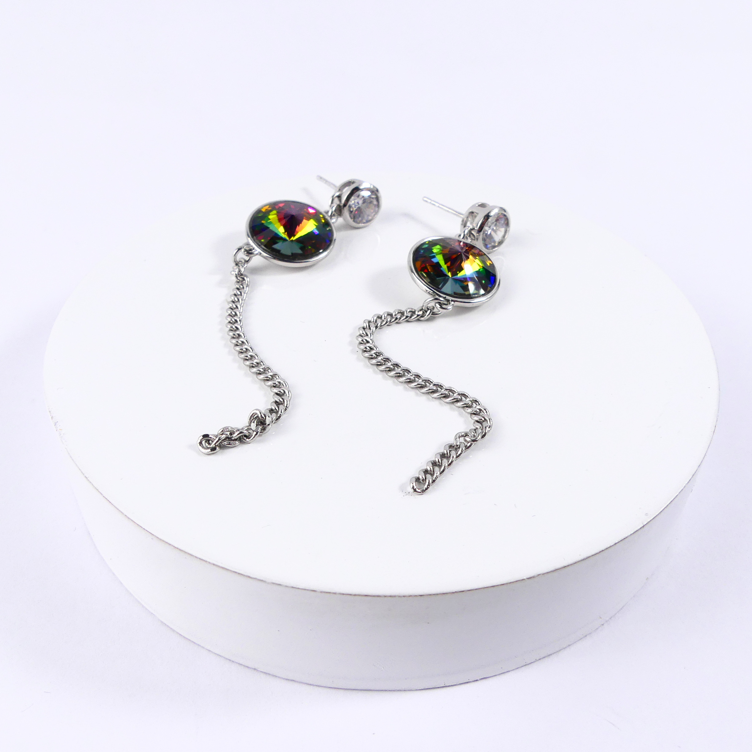 boucle d'oreille pendantes ronde verte reflé