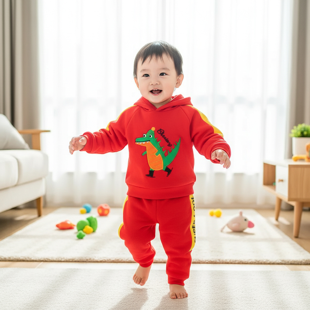 ENSEMBLE CAPUCHE ROUGE ET JAUNE -DINOSAUR VERT ET ROUGE-