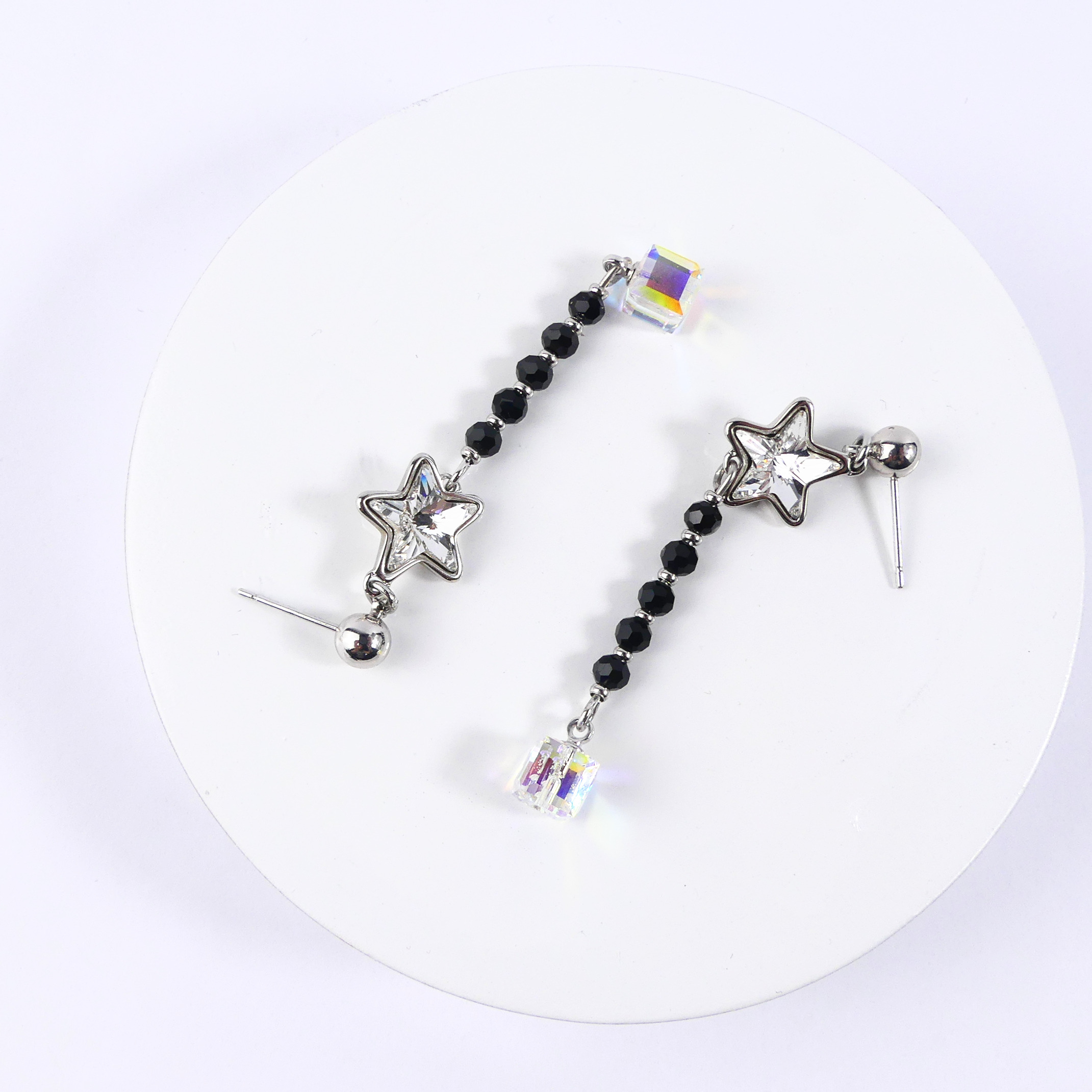 boucle d'oreille pendantes étoile bleu blanc