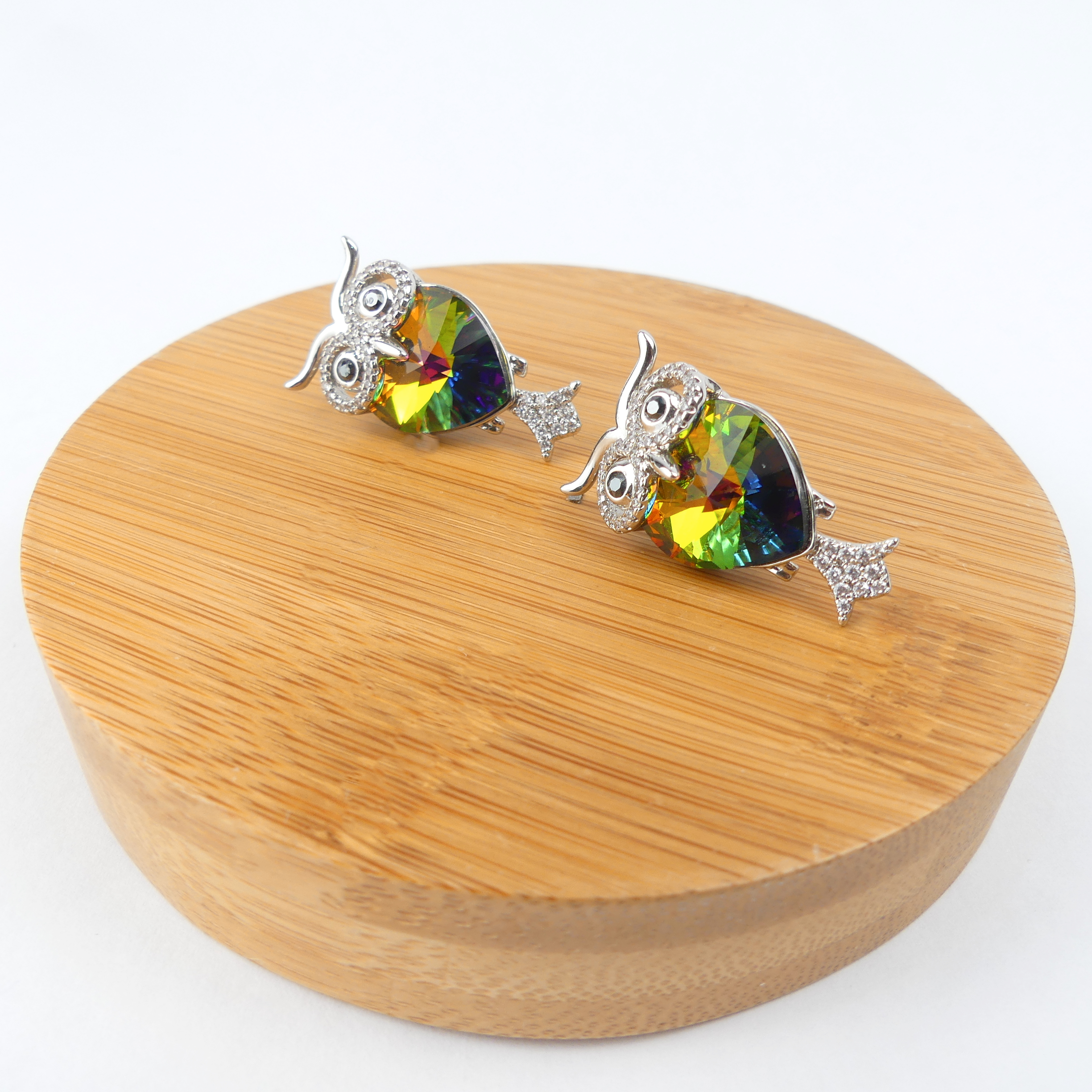Boucles d´Oreilles hibou verte reflet