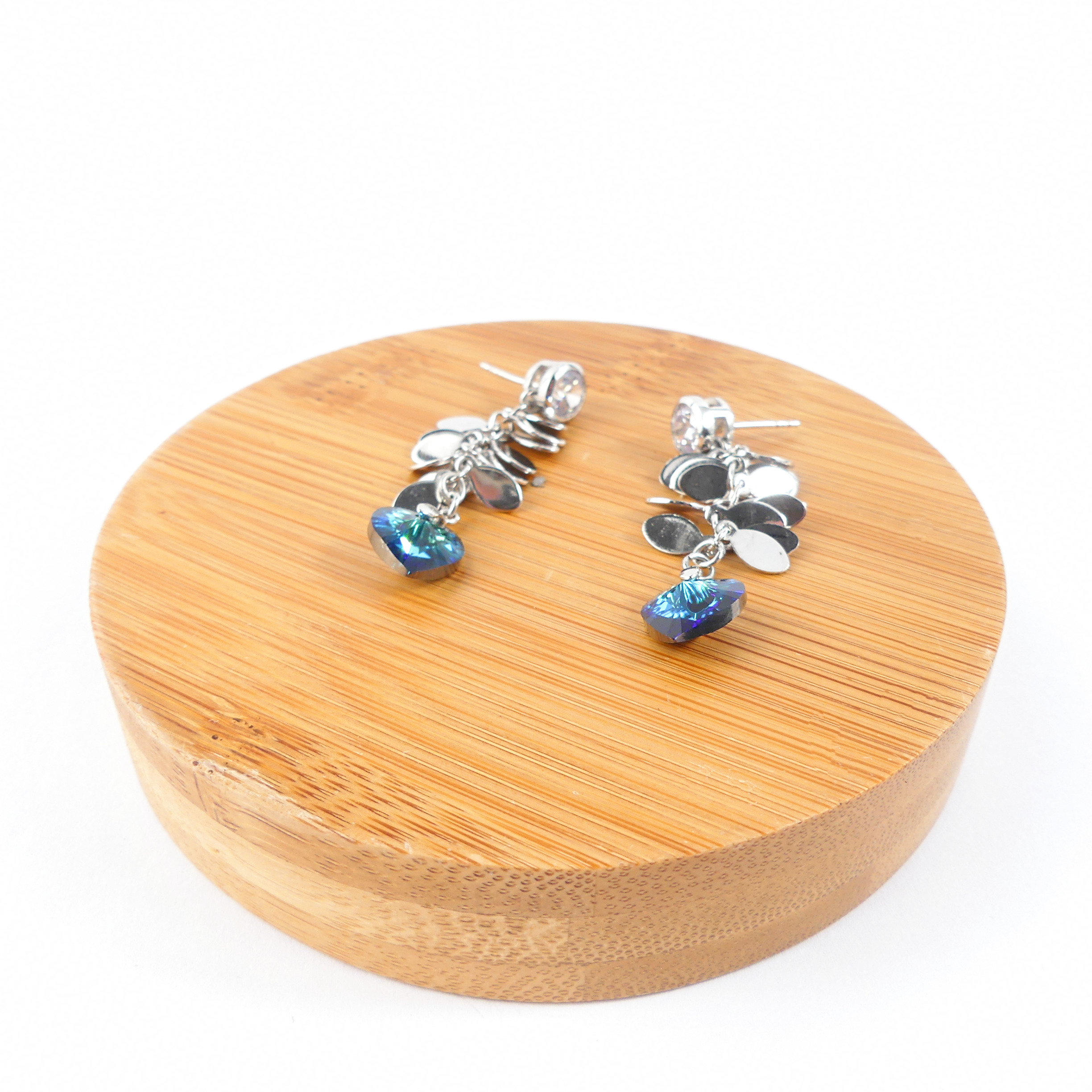 boucle d'oreille pendantes coeur bleu nuit