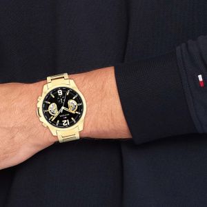 Montre Tommy Hilfiger Gold Steel Black Dial Multi-function