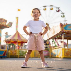 SHORT COTON ROSE AVEC  2 Bandes Blanches 