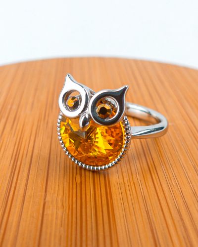 bague pierre hibou ronde jaune 