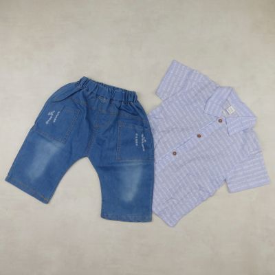 ENSEMBLE CHEMISIER BLEU AVEC SHORT jeans 