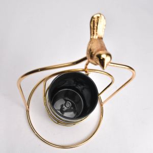 Porte-bougie décoratif doré avec oiseau – Noir
