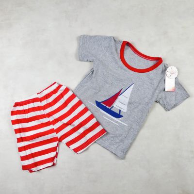 ENSEMBLE GRIS MOTIF BATEAU 