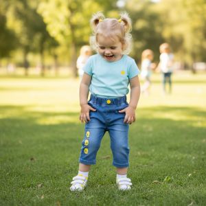 SHORT JEANS bleu MOTIF petits poussins 