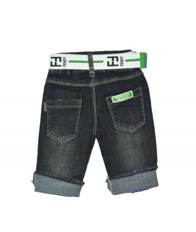 Pantacourt Jeans noir  avec Bordure a carreau Bleu 