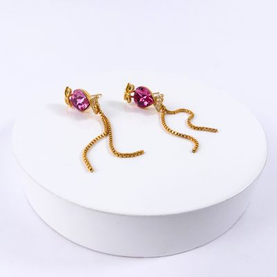 boucle d'oreille pendantes hibou rose