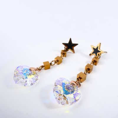 boucle d'oreille pendantes étoile et coeur jaune 