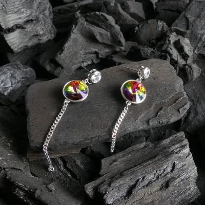 boucle d'oreille pendantes ronde verte reflé