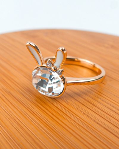 bague lapin blanc -doré-