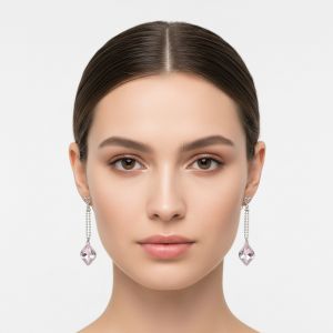 Boucles d'oreilles pendantes carré rose clair