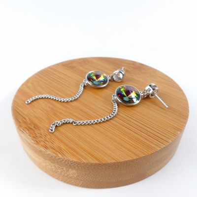 boucle d'oreille pendantes ronde verte reflé