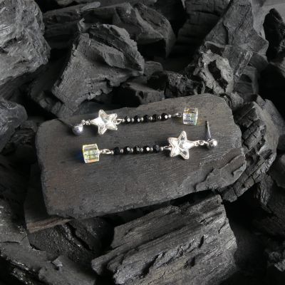 boucle d'oreille pendantes étoile bleu blanc