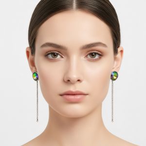 boucle d'oreille pendantes ronde verte reflé