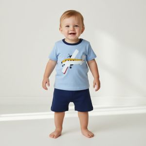 ENSEMBLE BLEU MOTIF - AVION -