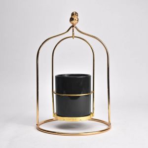 Porte-bougie décoratif doré avec oiseau – Noir