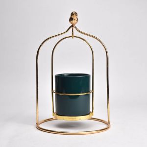 Porte-bougie décoratif doré avec oiseau – Vert foncé