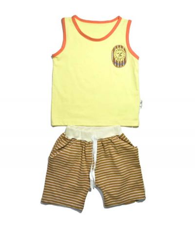 ENSEMBLE GARCON debardeur JAUN ET SHORT MARRON 