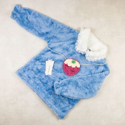 pyjama fourrure bleu -col blanc (SAC FRAISE ) 