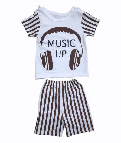 ENSEMBLE BLANC MOTIF -MUSIC UP - MARRON