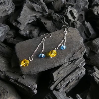 boucle d'oreille pendantes jaune/BLEU