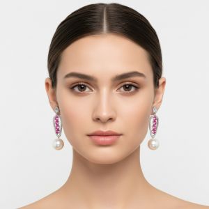 Boucles d'oreilles pendantes quatre goutte culture rose foncé