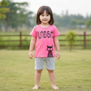 ENSEMBLE ROSE MOTIFE -ILND GIRL -CHAT NOIR