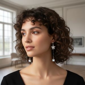 boucle d'oreille pendantes étoile bleu blanc