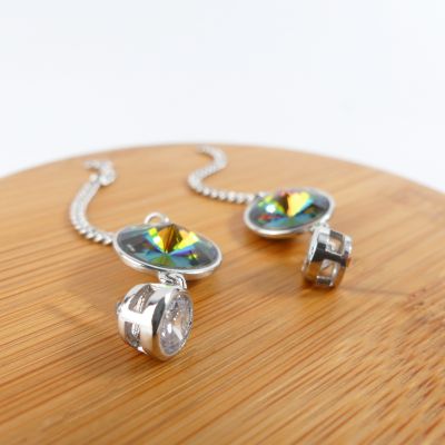 boucle d'oreille pendantes ronde verte reflé