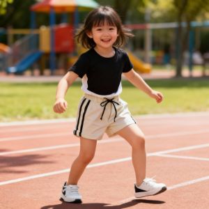 SHORT BEIGE POUR GARCON AVEC 2 BANDES NOIR