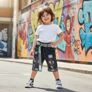 SHORT JEANS NOIR MOTIF DAME