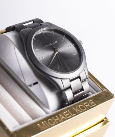 Michael Kors Slim Runway Three-Hand Gunmetal Aluminum Watch MK4506