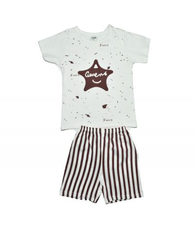 ENSEMBLE BLANC ET MARRON MOTIF -GWENS-