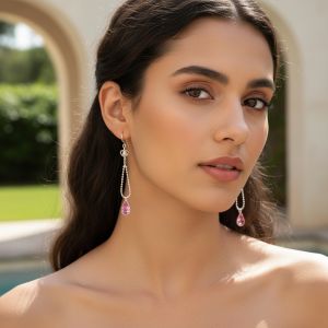 boucle d'oreille pendantes goutte rose