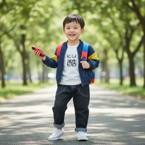 ENSEMBLE 3 PIECES- VESTE BLEU AVEC LE JAUNE 