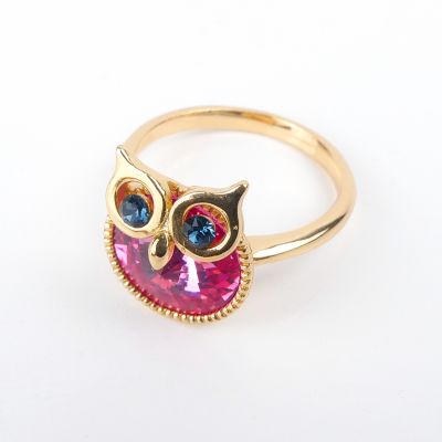 bague plaqué or pierre hibou ronde rose
