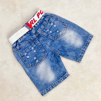 SHORT JEANS BLEU SIMPLE AVEC CEINTURE MOTIF POWER-001